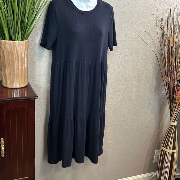 #480 n/t navy blue short sleeve ruffle hem dress size large - Picture 9 of 13